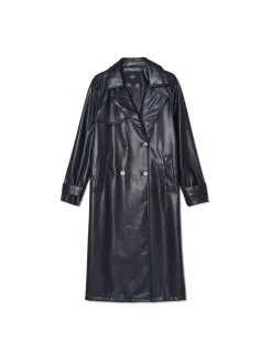 Czarny trencz z imitacji skóry