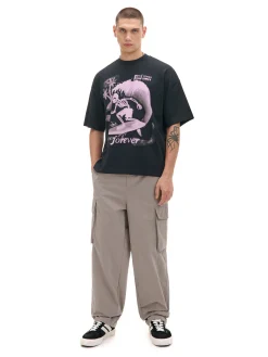 Czarny T-shirt boxy z nadrukiem