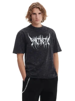 Czarny T-shirt z efektem acid wash