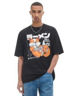 Czarny T-shirt z nadrukiem lisa