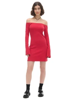 Czerwona sukienka mini z rękawami flare