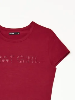 Czerwony crop top z cyrkoniami