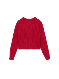 Czerwony sweter z warkoczowym splotem