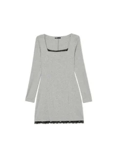 Dzianinowa szara sukienka midi