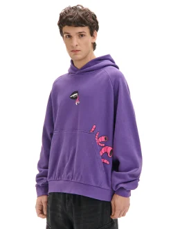 Fioletowa bluza z kapturem i nadrukami
