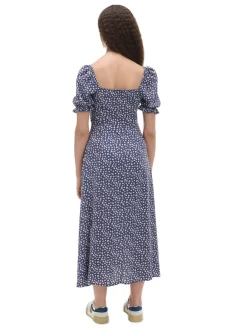 Granatowa sukienka midi w stokrotki