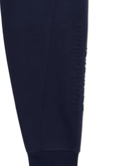 Granatowe dresowe joggery z nadrukiem na nogawce