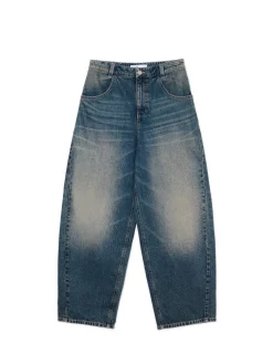 Granatowe jeansy skater z efektem sprania