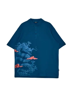 Granatowe polo z printem smoka