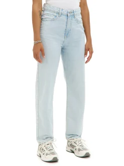 Jasne jeansy mom z wysokim stanem