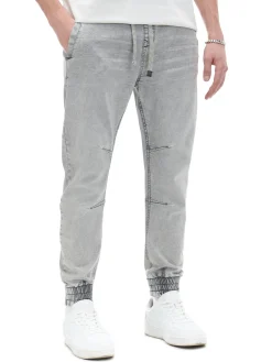 Jasnoszare jeansowe joggery chino