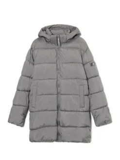 Jasnoszary pikowany płaszcz z kapturem