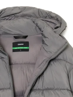 Jasnoszary pikowany płaszcz z kapturem