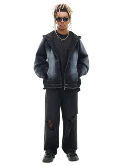 Jeansowa kurtka z efektem przetarcia