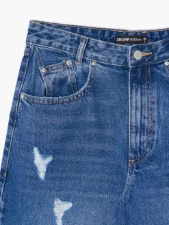 Jeansy barrel z przetarciami