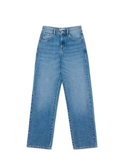 Jeansy straight z efektem sprania