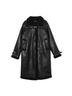 Jednorzędowy płaszcz ze sztucznej skóry