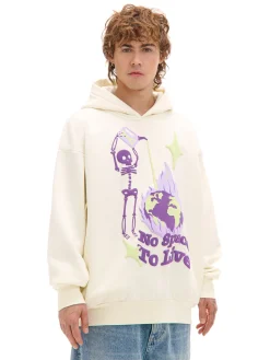 Kremowa bluza z kapturem i nadrukiem