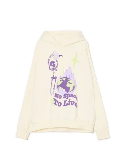 Kremowa bluza z kapturem i nadrukiem