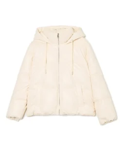 Kremowa kurtka puffer z kapturem
