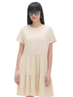 Kremowa sukienka mini z marszczeniami