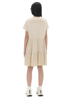 Kremowa sukienka mini z marszczeniami