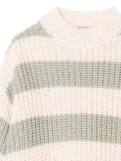 Kremowo-zielony sweter w paski