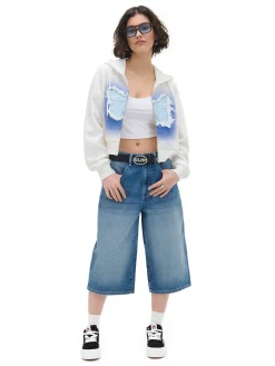 Krótka biała bluza z motylem