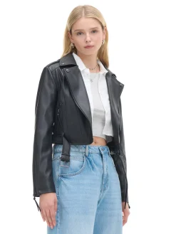 Kurtka biker z imitacji skóry