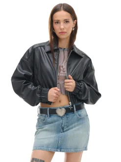 Kurtka bomber z imitacji skóry