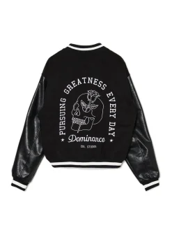 Kurtka bomberka ze skórzanymi rękawami