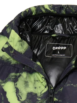 Kurtka puffer z kapturem i organicznym wzorem