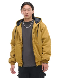 Miodowa kurtka bomber z kapturem