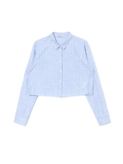 Niebieska krótsza koszula w pionowe paski