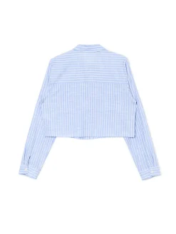 Niebieska krótsza koszula w pionowe paski