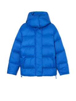 Niebieska pikowana kurtka z kapturem