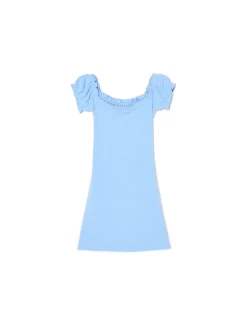 Niebieska sukienka mini z krótkimi rękawkami