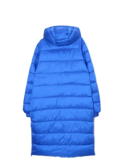 Niebieski płaszcz puffer z kapturem