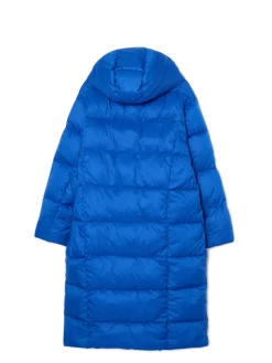 Niebieski pikowany płaszcz z kapturem