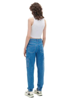 Niebieskie jeansowe joggery cargo