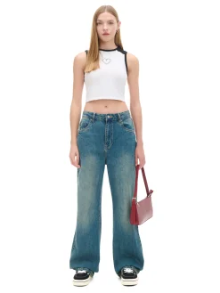 Niebieskie jeansy retro wide leg