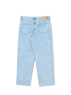 Niebieskie jeansy wide leg z laserowym printem