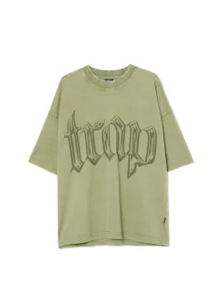 Oliwkowa koszulka comfort z nadrukiem