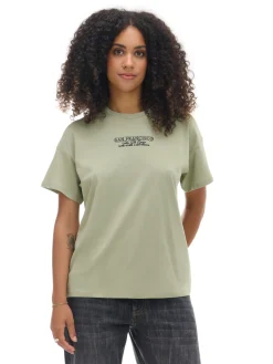 Oliwkowa koszulka oversize z napisem