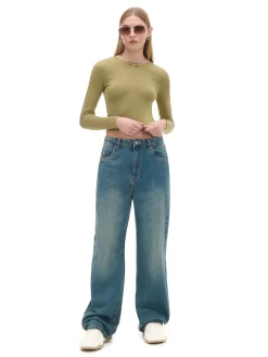 Oliwkowa koszulka z długim rękawem