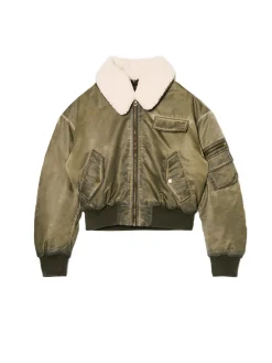 Oliwkowa kurtka z odpinanym kołnierzem