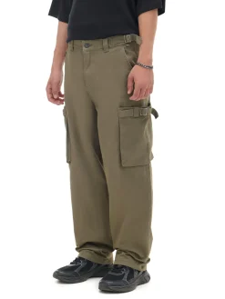 Oliwkowe spodnie loose z regulacją