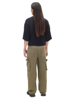 Oliwkowe spodnie loose z regulacją