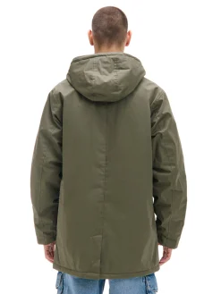 Oliwkowy płaszcz z kapturem