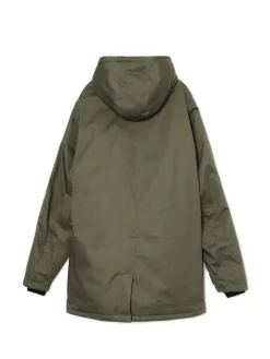 Oliwkowy płaszcz z kapturem